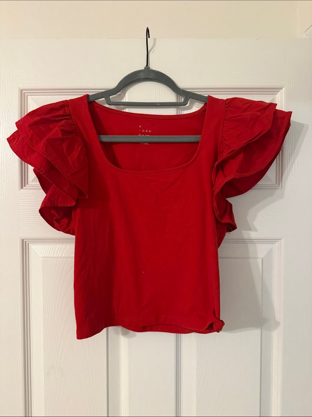 a new day Red Ruffle Sleeve Crop Top